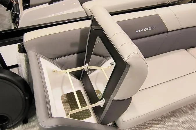 Slide: The Image of Viaggio V22U 2026 boat seat with open storage compartment, showcasing modern design and functionality. - 8