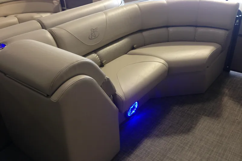 Slide: The Image of Luxurious seating on 2016 Misty Harbor 2285 Biscayne Bay RL pontoon boat with blue LED lighting. - 15