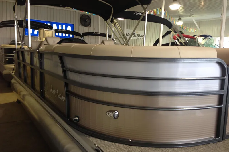 Slide: The Image of 2016 Misty Harbor 2285 Biscayne Bay RL pontoon boat in showroom, side view. - 28