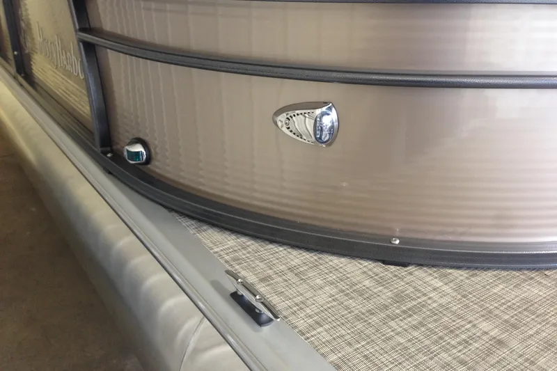 Slide: The Image of 2016 Misty Harbor 2285 Biscayne Bay RL pontoon boat detail, featuring sleek metallic finish. - 7