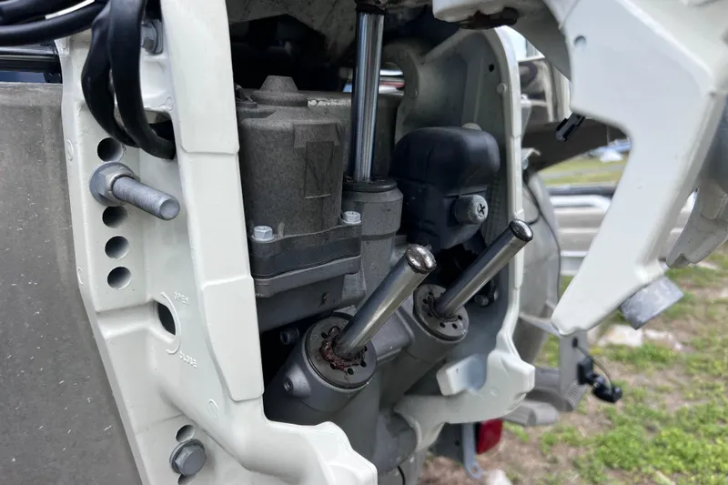 Slide: The Image of Close-up of 2018 Berkshire 25 STS Tri Toon engine components, showcasing mechanical details. - 42