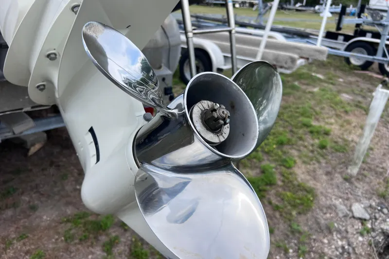 Slide: The Image of Close-up of a 2018 Berkshire 25 STS Tri Toon boat propeller. - 43