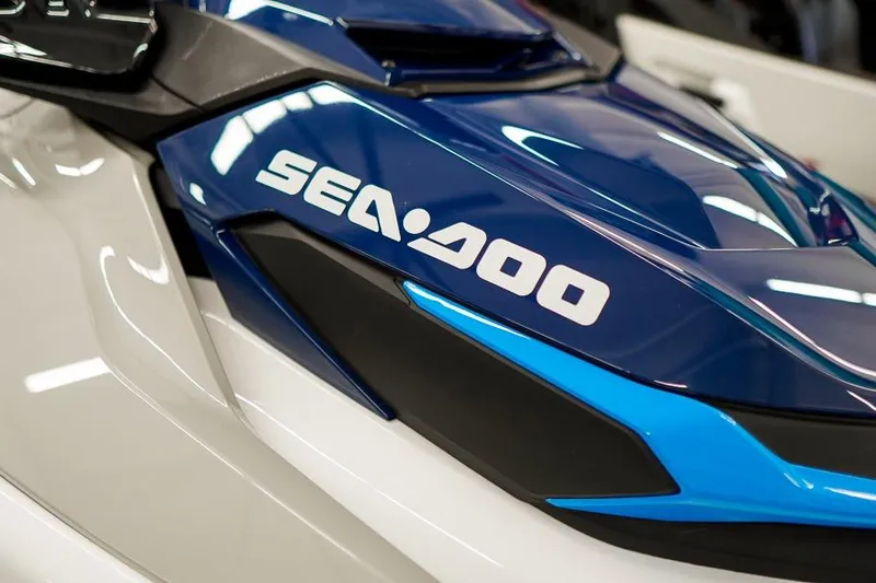 Slide: The Image of 2026 Sea-Doo FishPro Sport 170, close-up of blue and white design with logo. - 5