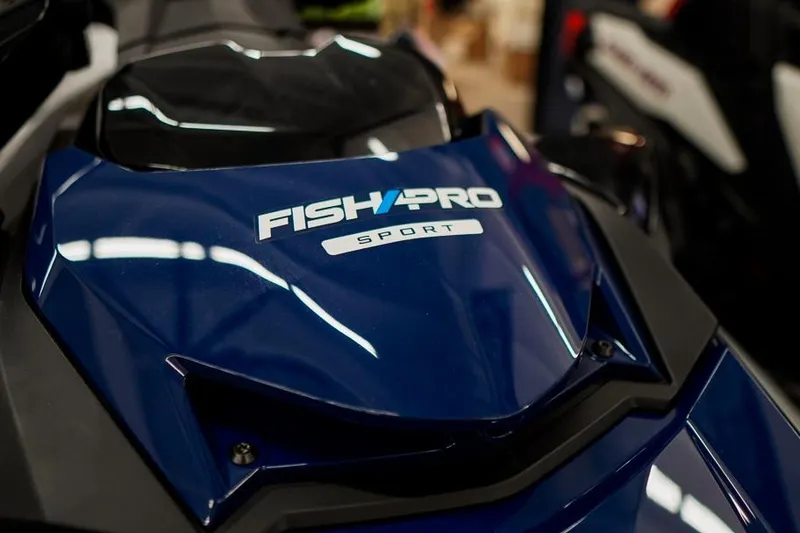 Slide: The Image of 2026 Sea-Doo FishPro Sport 170, close-up of blue exterior with logo. - 6