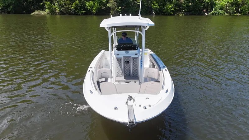 Slide: The Image of 2020 Wellcraft Scarab Offshore boat on calm water. - 24