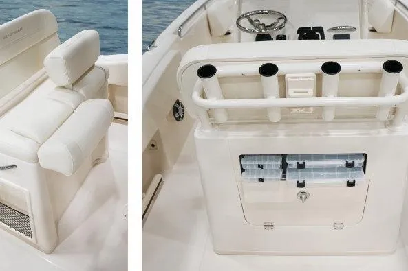 Slide: The Image of 2025 Grady-White Fisherman 257 boat interior with seating and storage compartments. - 5