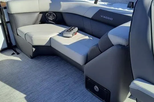Slide: The Image of Luxurious seating in 2026 Viaggio Lago V22U boat, featuring modern design and premium materials. - 13