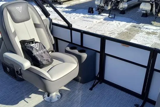 Slide: The Image of 2026 Viaggio Lago V22U boat seat with branded bag and cup holders. - 8