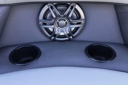 Slide: The Image of Speaker and cup holders in 2026 Viaggio Lago V22U boat interior. - 9