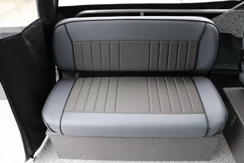 Slide: The Image of 2026 Alumaweld Intruder 22 boat seat, featuring gray upholstery and sleek design. - 8