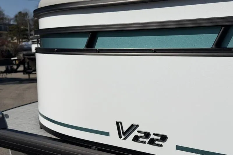 Slide: The Image of 2026 Viaggio Lago V22S boat exterior with sleek design and V22 emblem. - 3