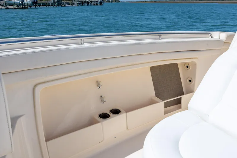 Slide: The Image of Interior view of 2017 Grady-White Canyon 376 boat with seating and storage compartments. - 38