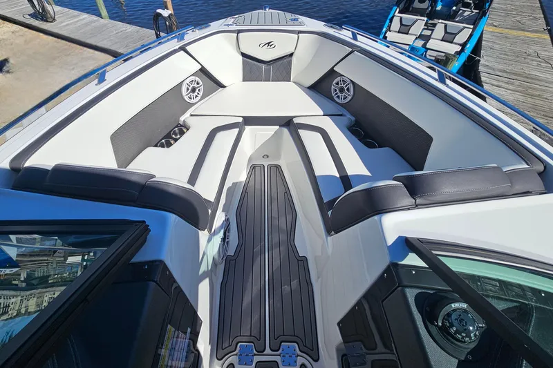 Slide: The Image of 2017 Monterey 238SS Super Sport boat interior with sleek seating and modern design. - 16