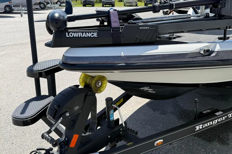 Slide: The Image of 2023 Ranger Z520C Cup-Equipped boat with Lowrance Ghost trolling motor on trailer. - 11