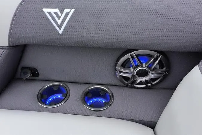 Slide: The Image of Interior of 2026 Viaggio x22u with illuminated cup holders and speaker system. - 10