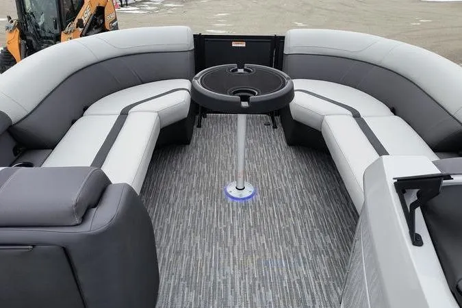 Slide: The Image of Luxurious 2026 Viaggio x22u boat interior with gray seating and central table. - 16