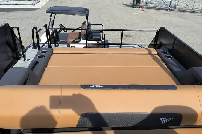 Slide: The Image of Viaggio X22S 2026 with luxurious brown seating area on a boat. - 15