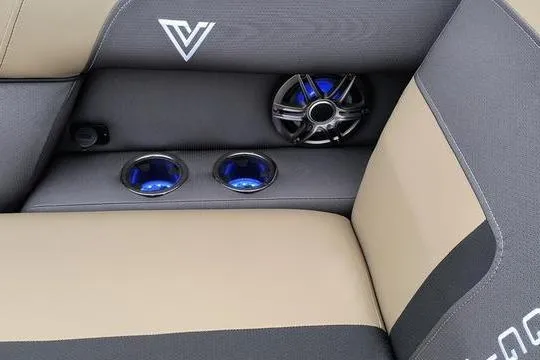 Slide: The Image of Viaggio x22u 2026 seating area with speaker and cup holders. - 14