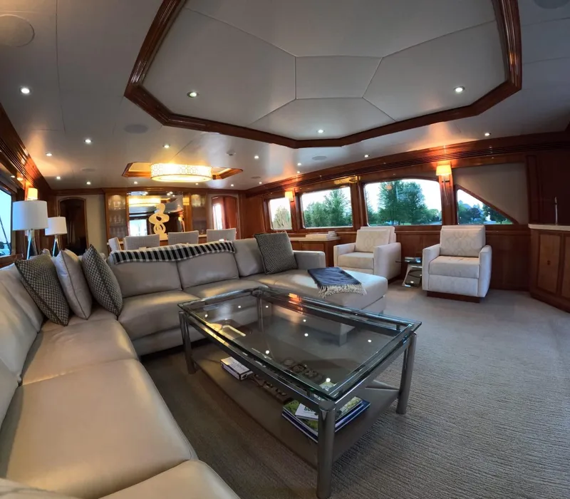 Slide: The Image of Luxurious interior of 2007 Hargrave 93' yacht with elegant seating and modern decor. - 22