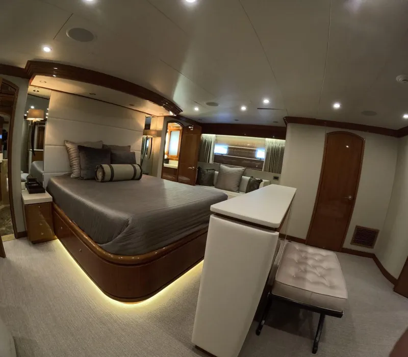 Slide: The Image of Luxurious bedroom interior of 2007 Hargrave 93' yacht with elegant furnishings. - 26