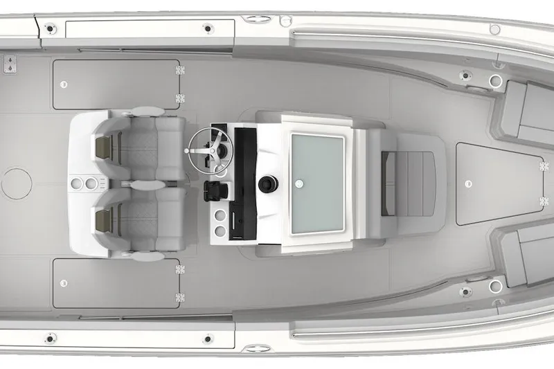 Slide: The Image of Top view of 2027 Sailfish 272 CC boat interior, featuring helm and seating layout. - 23