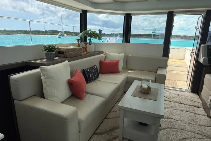 Slide: The Image of Luxurious interior of 2021 Leopard 53 Powercat yacht with ocean view. - 4