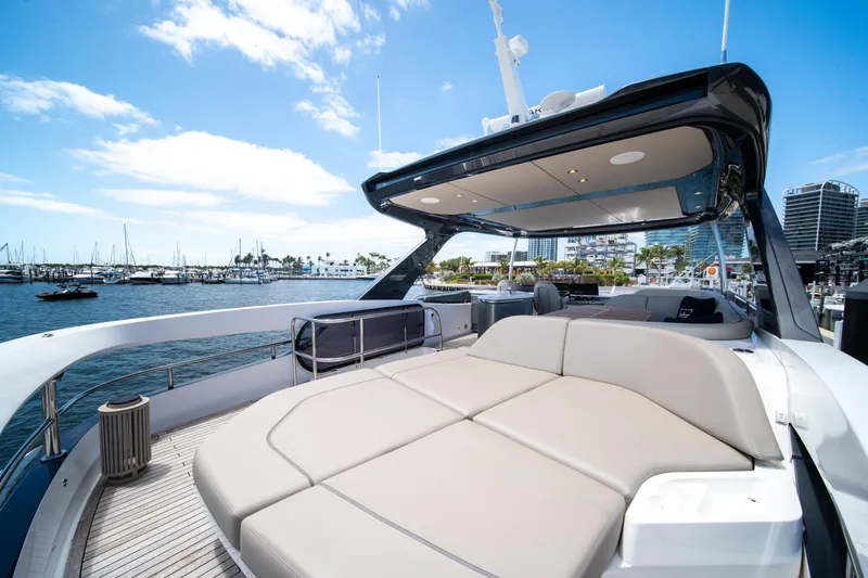 Slide: The Image of Luxurious 2025 Princess F65 yacht with spacious deck and marina view. - 45