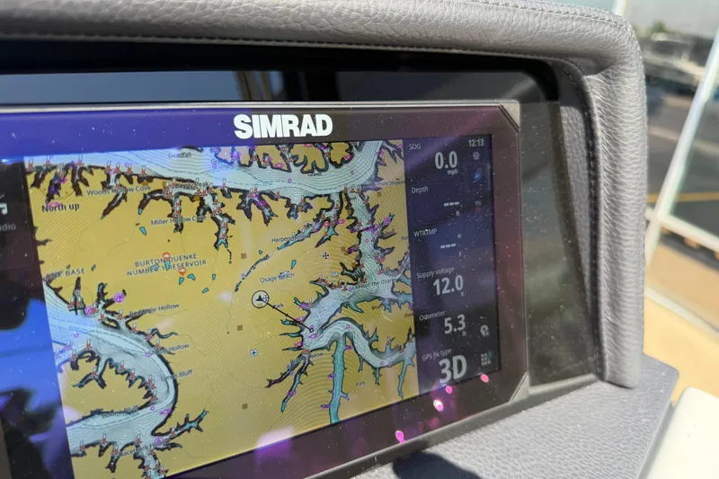 Slide: The Image of Simrad navigation display on 2026 Crest Caribbean 250 SLS boat, showing detailed map and data. - 28