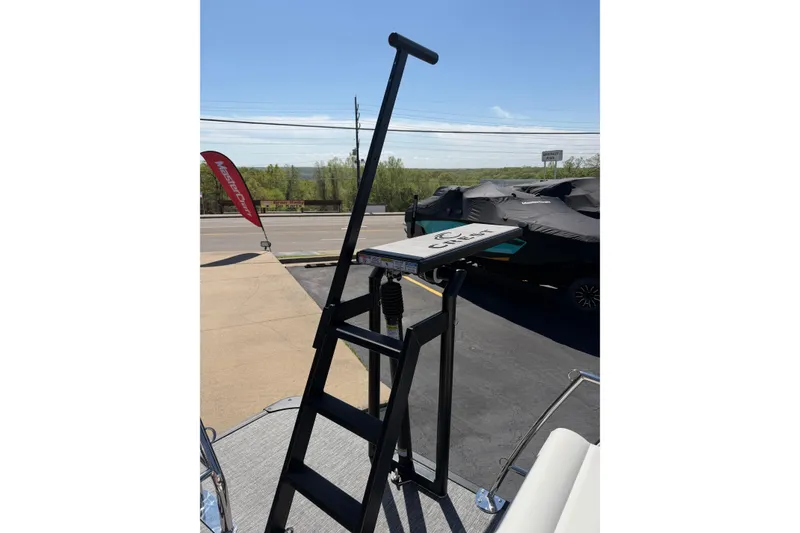 Slide: The Image of Ladder on 2026 Crest Caribbean 250 SLS boat, outdoor setting, clear sky. - 44