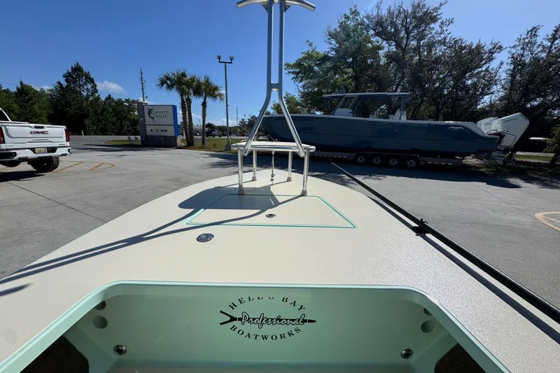 Slide: The Image of 2015 Hells Bay Professional boat on trailer in sunny outdoor setting. - 17