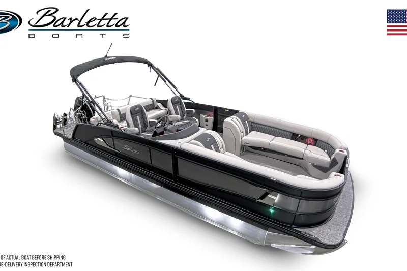 Slide: The Image of 2026 Barletta Lusso 25UC pontoon boat with luxurious seating and sleek design. - 3
