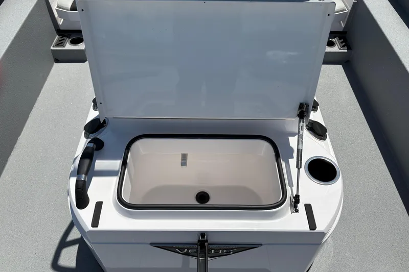 Slide: The Image of 2026 Vexus ACX 2150 boat livewell with open lid, showcasing interior features. - 9