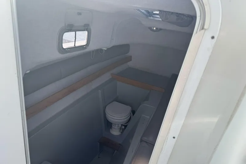 Slide: The Image of Interior cabin of 2000 Glacier Bay 2680 Coastal Runner boat with compact toilet. - 24