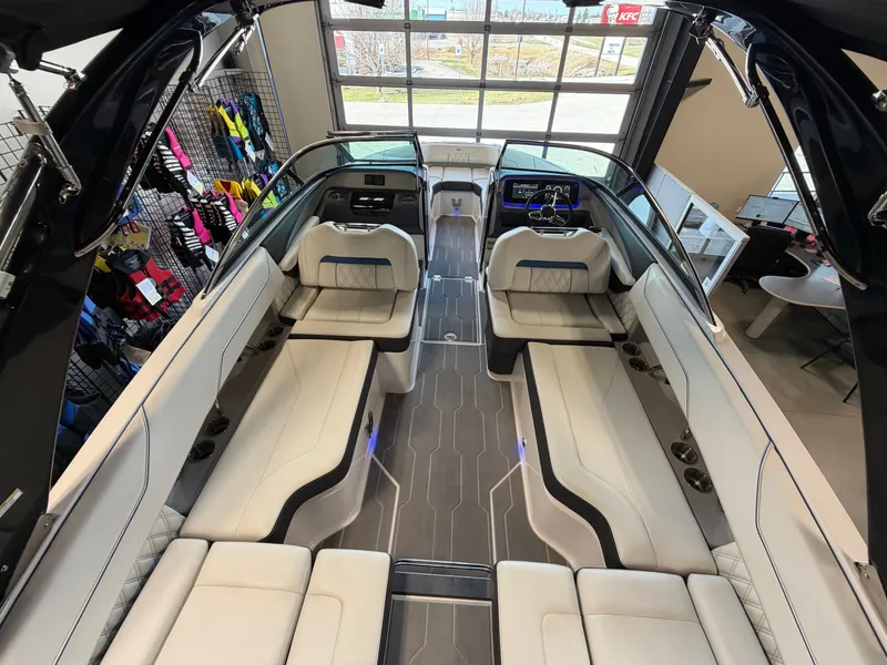 Slide: The Image of Interior of 2022 Regal LS4 Surf boat with luxurious seating. - 13