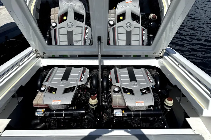 Slide: The Image of Twin engines in a 2008 Formula 353 FASTech boat, open engine compartment view. - 5