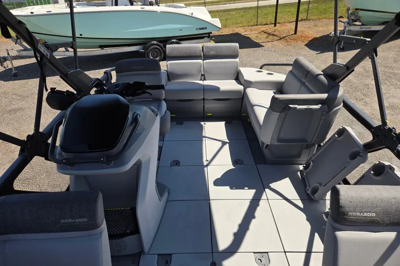 Slide: The Image of 2024 Sea-Doo Switch Cruise 18 interior with spacious seating and modern design. - 13