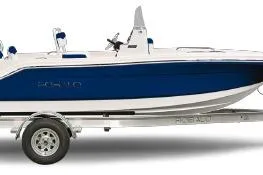 The Image of 2026 Robalo R160 Center Console boat on trailer, displayed outdoors under clear sky. - 0