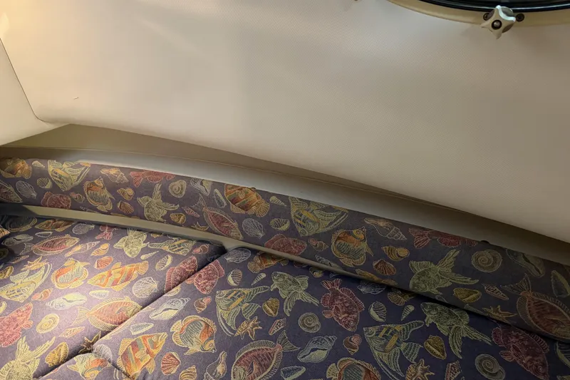 Slide: The Image of Interior of 2002 Pro-Line 260 Walkaround with colorful marine-themed upholstery. - 54