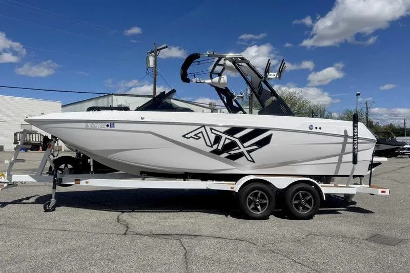 The Image of 2021 ATX Type 22s boat on trailer under clear blue sky. - 1