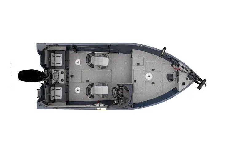 Slide: The Image of Manufacturer Provided Image: Top view of 2026 Crestliner 1650 Kodiak fishing boat layout with seating and storage. - 18