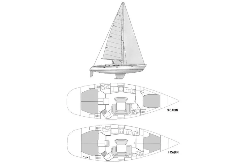 Slide: The Image of Diagram of 2001 Jeanneau Sun Odyssey 45.2 sailboat with 3 and 4 cabin layouts. - 47