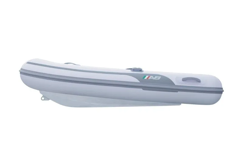Slide: The Image of 2026 AB Inflatables Lammina 8 UL inflatable boat, side view, white and gray design. - 6