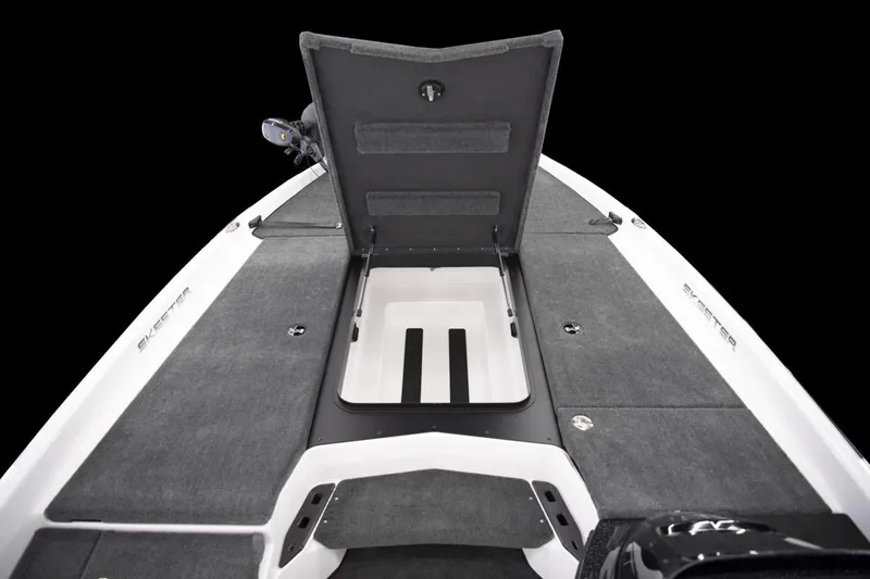 Slide: The Image of Manufacturer Provided Image: 2026 Skeeter ZXR21 SE boat deck with open storage compartment, showcasing sleek design. - 14