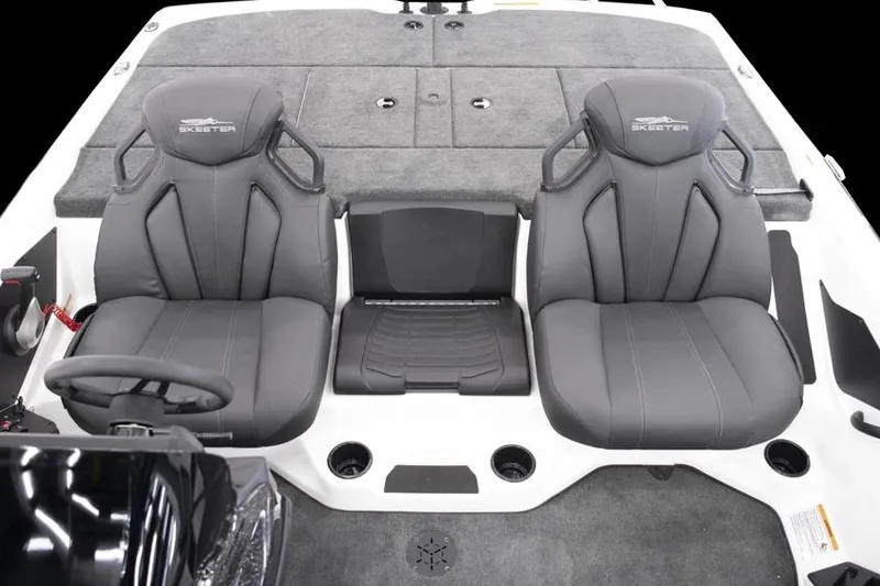 Slide: The Image of Manufacturer Provided Image: 2026 Skeeter ZXR21 SE boat interior with dual gray seats and steering wheel. - 16