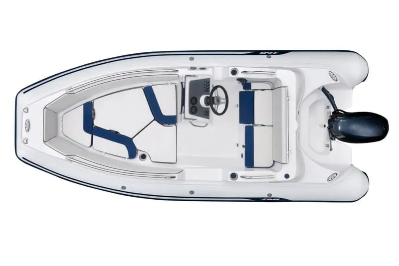 Slide: The Image of 2026 AB Inflatables Nautilus 15 DLX boat, top view, white and blue design. - 9