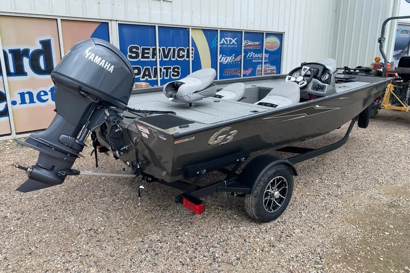 Slide: The Image of 2026 G3 Sportsman 1610 boat with Yamaha outboard motor on a trailer. - 6