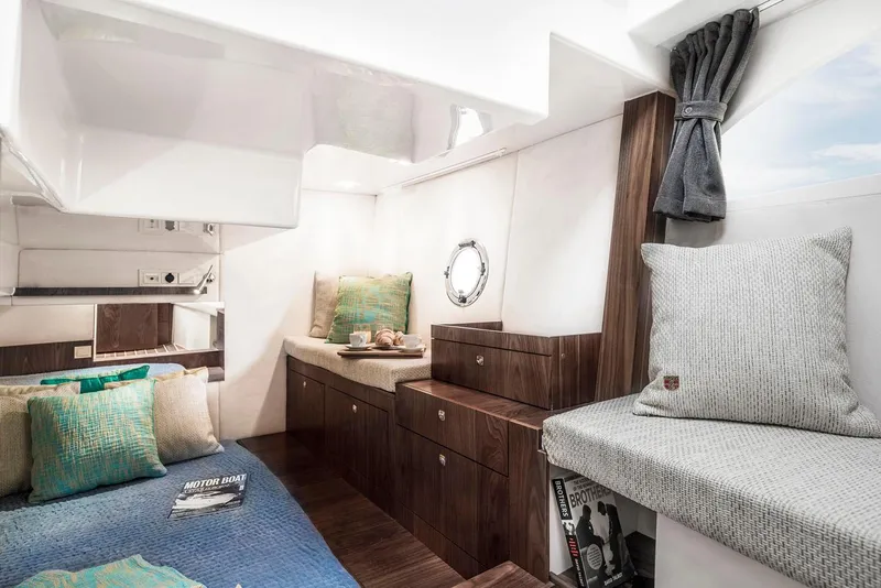 Slide: The Image of Manufacturer Provided Image: Interior of Marex 375 yacht, 2026 model, featuring cozy cabin. - 11