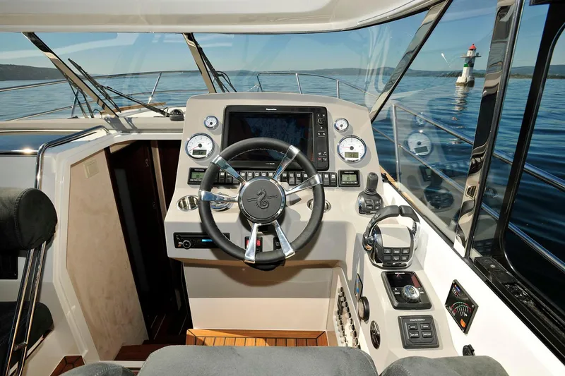 Slide: The Image of Manufacturer Provided Image: Marex 375 cockpit 2026 with modern helm and sea view. - 6