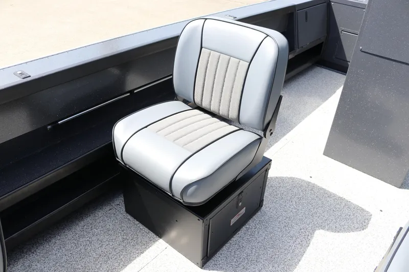 Slide: The Image of 2026 Alumaweld Pacific CC 26 boat seat, featuring sleek gray upholstery and modern design. - 16