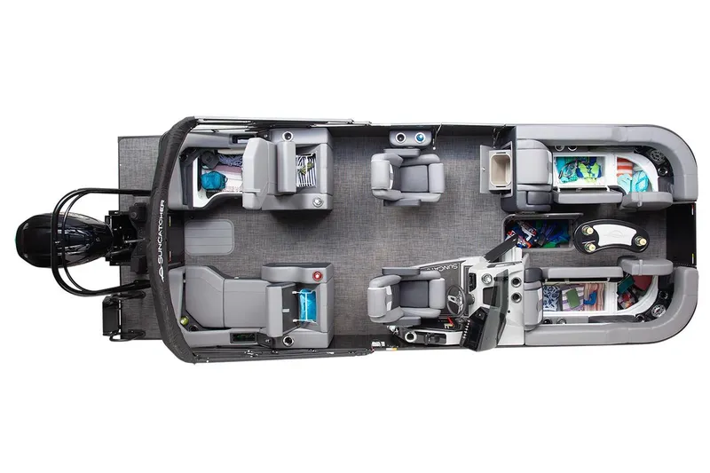 Slide: The Image of Manufacturer Provided Image: Top view of 2026 SunCatcher Elite 324 SS pontoon boat interior layout. - 14